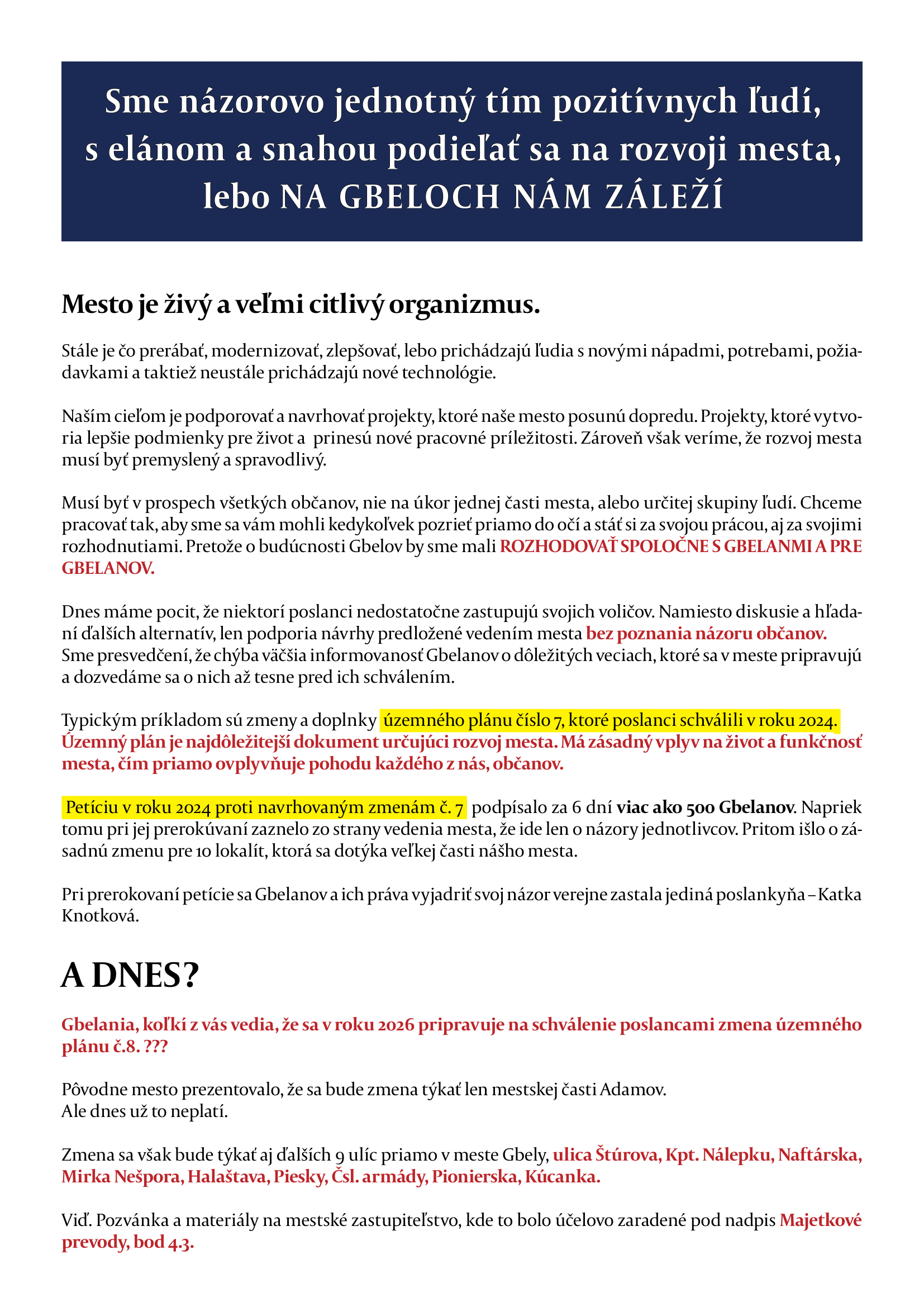 Leták Mesto je živý a veľmi citlivý organizmus, strana 1