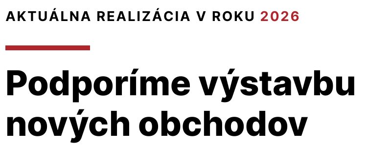 Aktuálna realizácia v roku 2026: Podporíme výstavbu nových obchodov